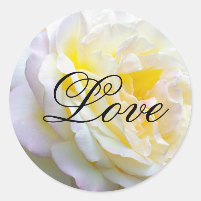 Adesivo Redondo Texto de rosa e amor amarelo (Frente)