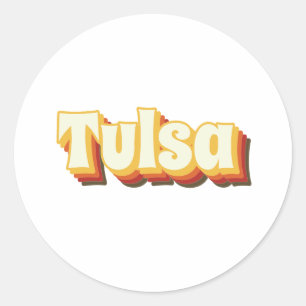 Adesivo Redondo Texto de Vintagem Retroativa de Tulsa