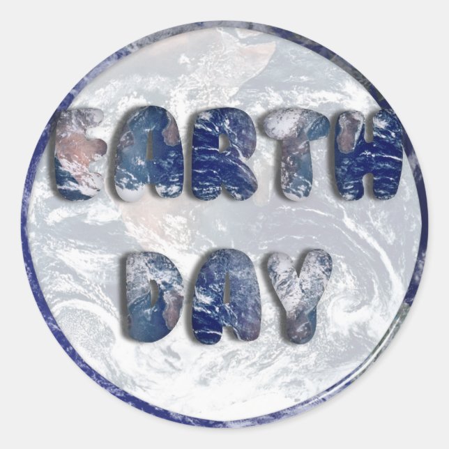 Adesivo Redondo Texto do Dia da Terra com Fundo da Terra (Frente)