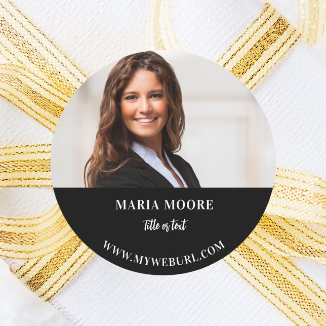 Adesivo Redondo Texto do nome da foto contato informações preto br (Criador carregado)