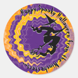 Adesivo Redondo Texto do nome mágico da bruxa voadora do Halloween