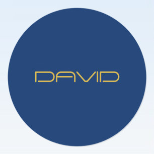 Adesivo Redondo Texto Elegante Editável Dourado e Azul Marinho