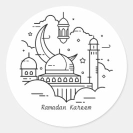 Adesivo Redondo Texto em Linha Branco Ramadan Kareem Stickers