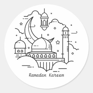 Adesivo Redondo Texto em Linha Branco Ramadan Kareem Stickers