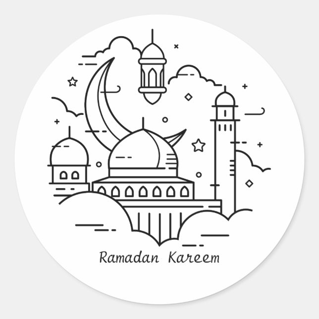Adesivo Redondo Texto em Linha Branco Ramadan Kareem Stickers (Frente)