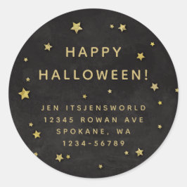 Adesivo Redondo Texto/Endereço Personalizado de Preto + Estrelas D