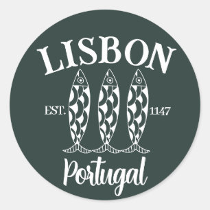 Adesivo Redondo Texto Est de Lisboa Personalizado Branco