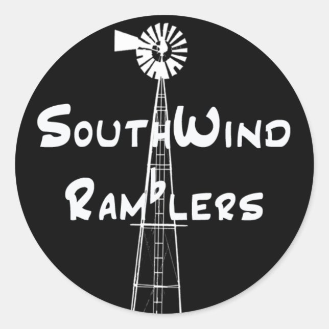 Adesivo Redondo Texto Horizontal Branco do Sticker Preto (Frente)