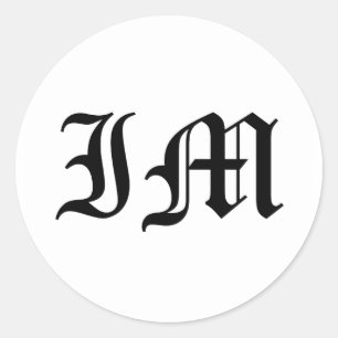 Adesivo Redondo Texto inglês velho das letras IM no fundo branco