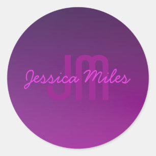 Adesivo Redondo Texto Monograma Editável Moderno e Ombre Roxo