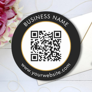 Adesivo Redondo Texto Personalizado Código QR Preto Branco