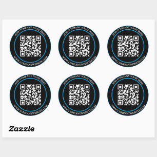Adesivo Redondo Texto Personalizado Código QR Preto Branco Clássic