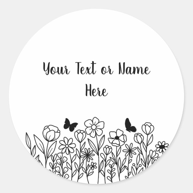 Adesivo Redondo Texto Personalizado com Flores (Frente)