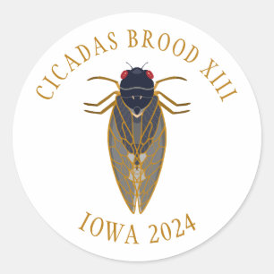 Adesivo Redondo Texto Personalizado da Cicadas Brood XIII IOWA 202