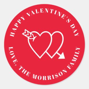 Adesivo Redondo texto personalizado de corações bonitos vermelhos 