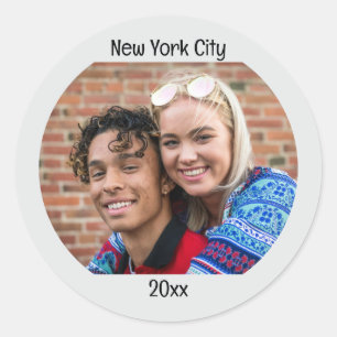 Adesivo Redondo Texto Personalizado de Duas Linhas Foto Personaliz