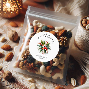 Adesivo Redondo Texto Personalizado de Feriado Mele Kalikemaka