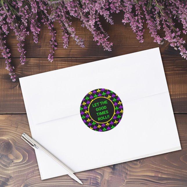 Adesivo Redondo Texto Personalizado do Padrão Mardi Gras Fleur de  (Criador carregado)