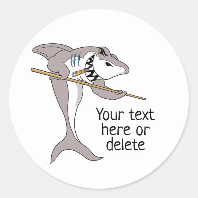 Adesivo Redondo Texto Personalizado do Tubarão de piscina (Frente)