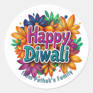 Adesivo Redondo Texto personalizado, Feliz Diwali Floral Burst