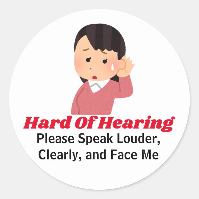 Adesivo Redondo Texto personalizado - garota com duro de ouvir (Frente)