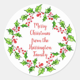 Adesivo Redondo Texto personalizado vinhetas de wreath de Natal