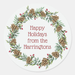 Adesivo Redondo Texto personalizado vinhetas de wreath de Natal