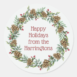 Adesivo Redondo Texto personalizado vinhetas de wreath de Natal