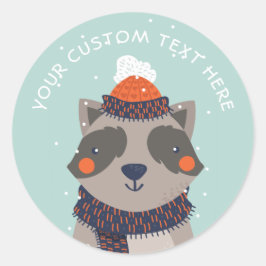 Adesivo Redondo Texto personalizado vinhetas do Winter Raccoon