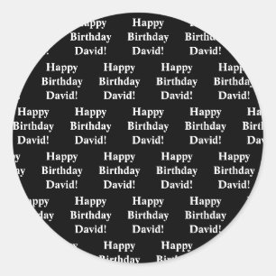 Adesivo Redondo Texto Personalizável de Feliz Aniversário   Preto 