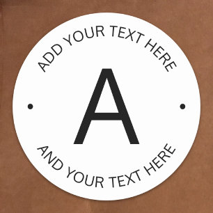 Adesivo Redondo Texto Personalizável Simples Branco e Preto