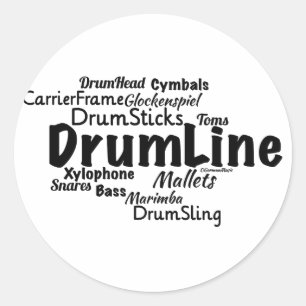 Adesivo Redondo Texto Preto da Nuvem do Word em Drumline