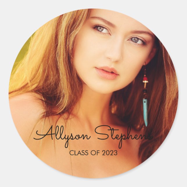 Adesivo Redondo Texto Preto do Script Clássico - Graduação de Foto (Frente)