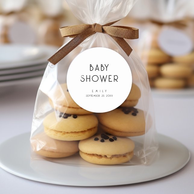 Adesivo Redondo Texto simples, preto e branco, Chá de fraldas pret (Criador carregado)