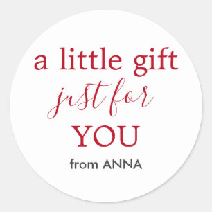 Adesivo Redondo Texto vermelho branco mínimo para o presente