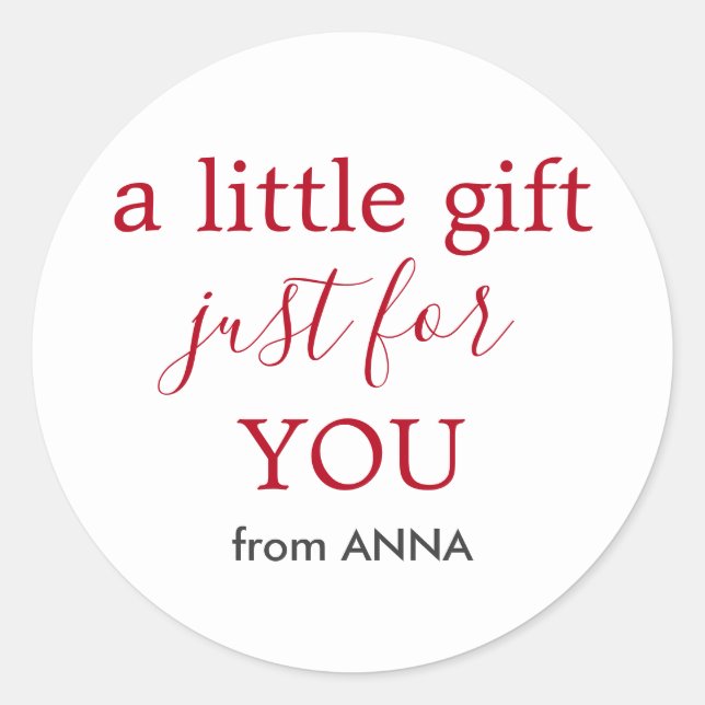 Adesivo Redondo Texto vermelho branco mínimo para presente (Frente)