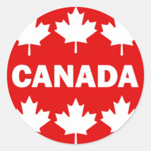 Adesivo Redondo Texto vermelho e branco de Canadá com folhas de