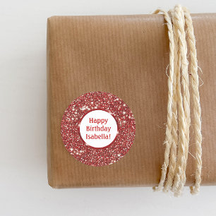 Adesivo Redondo Textura Cintilante Vermelha Escura Com Texto Perso