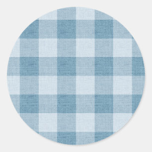 Adesivo Redondo Textura de linho xadrez búfalo gingham azul em pó