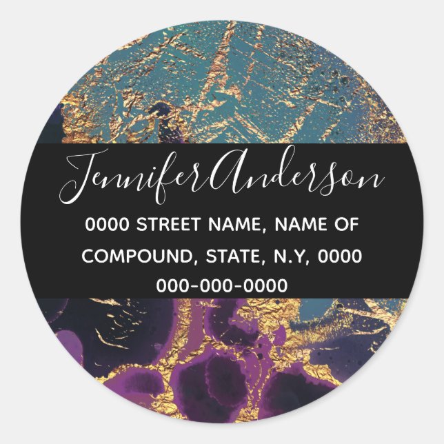 Adesivo Redondo Textura de mármore azul-roxo, azul-geode (Frente)