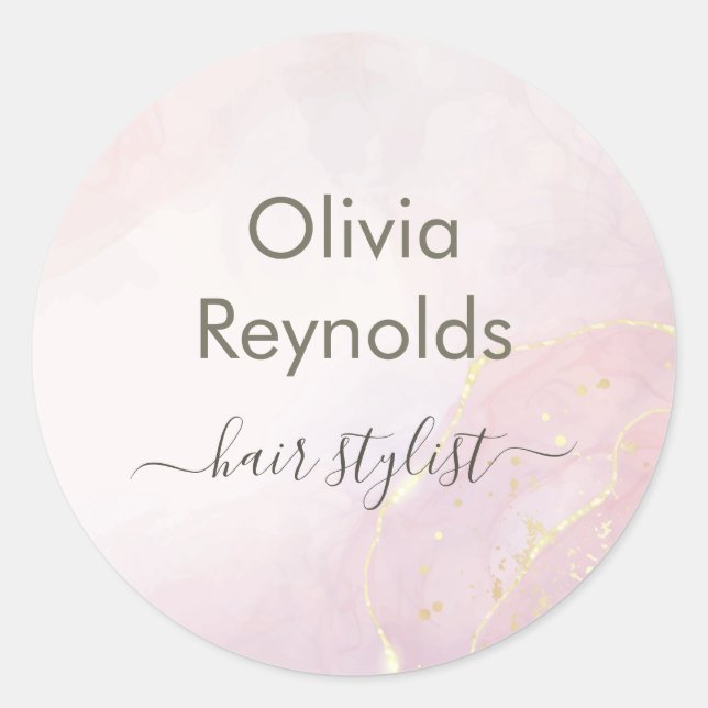 Adesivo Redondo Textura Mínima Moderna de Mármore rosa Dourada (Frente)