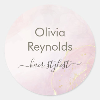 Adesivo Redondo Textura Mínima Moderna de Mármore rosa Dourada