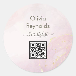 Adesivo Redondo Textura Mínima Moderna de Mármore rosa Dourada