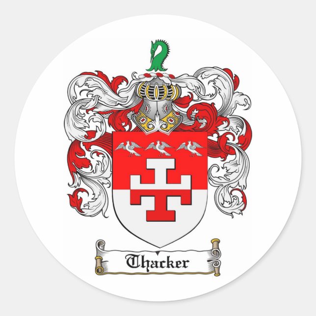 Adesivo Redondo Thacker Family Crest - Thacker Casaco de Braços (Frente)