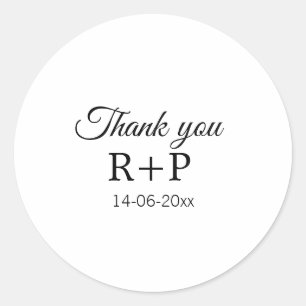 Adesivo Redondo Thank you add couple name initial letter text date