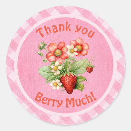 Adesivo Redondo Thank You Berry Much Strawberry Pink Gingham 