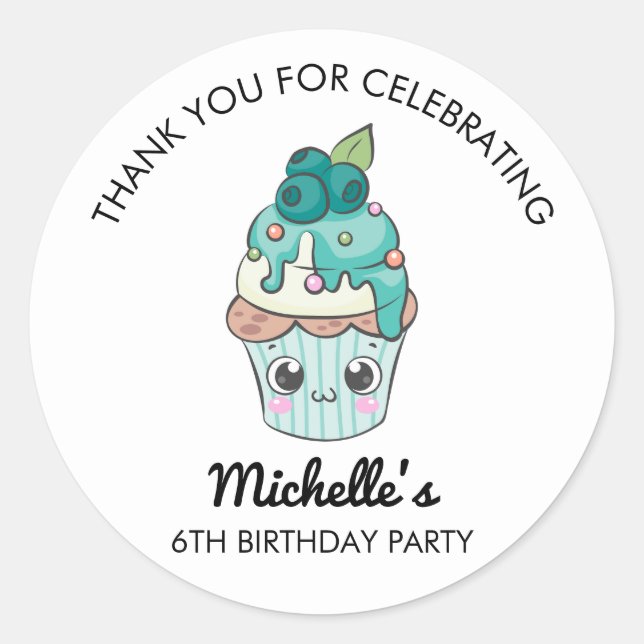Adesivo Redondo Thank You Cupcake Theme Birthday Party Sticker (Frente)