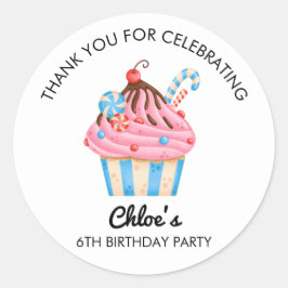 Adesivo Redondo Thank You Cupcake Theme Birthday Party Sticker