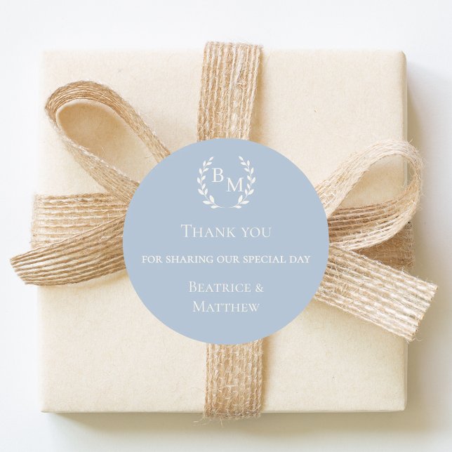Adesivo Redondo Thank you dusty blue monogrammed wedding (Criador carregado)