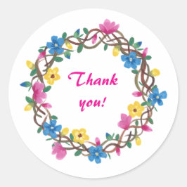 Adesivo Redondo Thank you Floral Wreathe Stickers